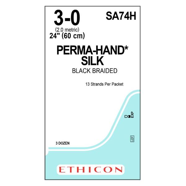 Ethicon Inc,a J & J Company Suture 3-0 Silk No Needle Perma-Hand Black 13X24" Braid 36/Bx - SA74H