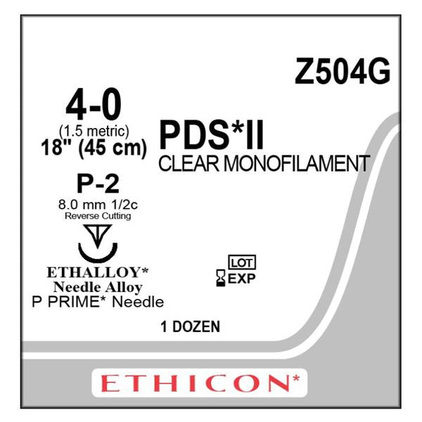 Ethicon Inc,a J & J Company Suture 4-0 Polydioxanone P-2 Pds Ii Undyed 18" Monofilament 12/Bx - Z504G
