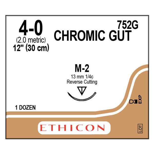 Ethicon Inc,a J & J Company Suture 4-0 Chromic Gut M-2 Brown 1X12" Monofilament 12/Bx - 752G