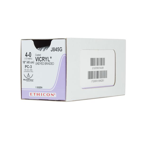 Ethicon Inc,a J & J Company Suture 4-0 Polyglactin 910 Pc-3 Vicryl Undyed 18" Braid 12/Bx - J845G