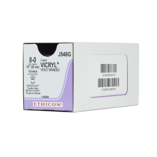 Ethicon Inc,a J & J Company Suture 8-0 Pg910 Tg140-8/Tg140-8 Vicryl Violet 12" Double Arm Braid 12/Bx - J548G