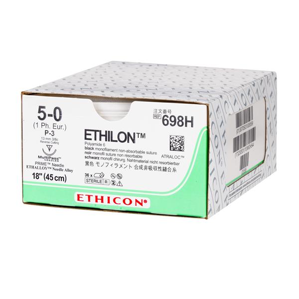 Ethicon Inc,a J & J Company Suture 5-0 Nylon P-3 Ethilon Black 18" Monofilament 36/Bx - 698H