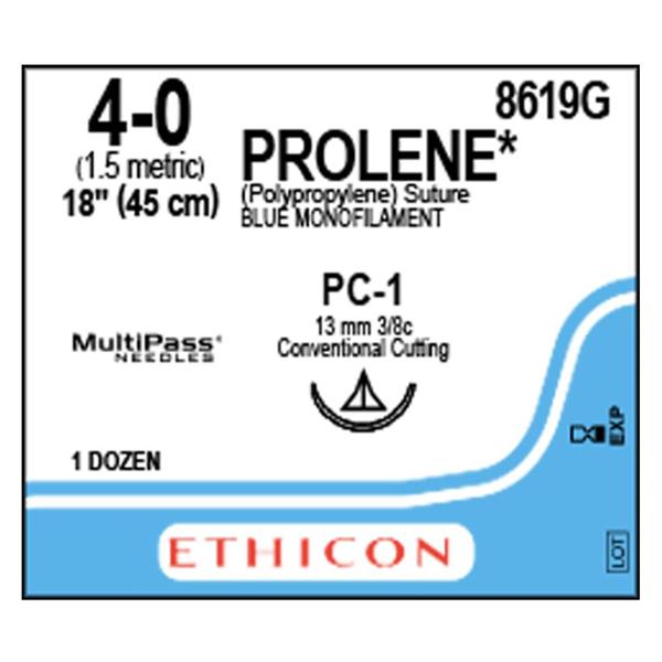 Ethicon Inc,a J & J Company Suture 4-0 Polypropylene Pc-1 Prolene Blue 18" Monofilament 12/Bx - 8619G
