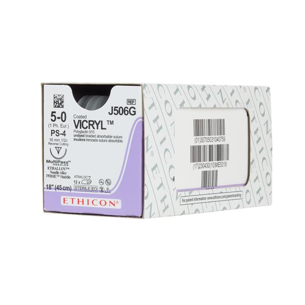 Ethicon Inc,a J & J Company Suture 5-0 Polyglactin 910 Ps-4 Vicryl Undyed 18" Braid 12/Bx - J506G
