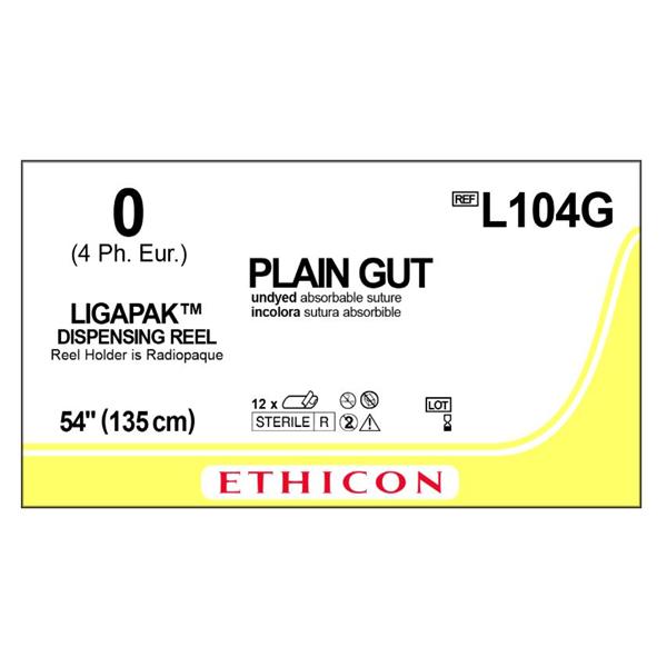 Ethicon Inc,a J & J Company Suture 0 Pln Gt No Needle Ligapak Surgical Yellowish Tan 54" Monofilament 12/Bx - L104G