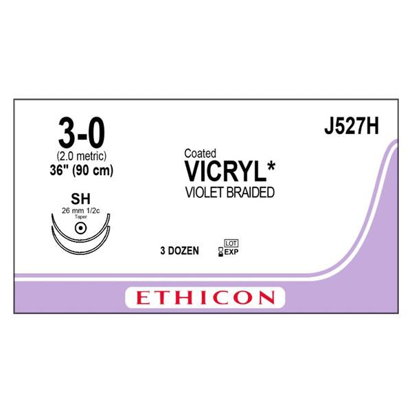 Ethicon Inc,a J & J Company Suture 3-0 Polyglactin 910 Sh/Sh Vicryl Violet 36" Double Arm Braid 36/Bx - J527H
