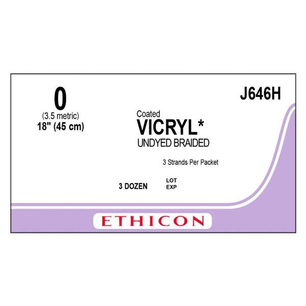 Ethicon Inc,a J & J Company Suture 0 Polyglactin 910 No Needle Vicryl Undyed 3-18" Braid 36/Bx - J646H