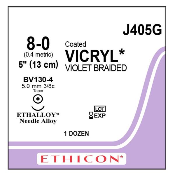 Ethicon Inc,a J & J Company Suture 8-0 Polyglactin 910 Bv130-4 Vicryl Violet 5" Braid 12/Bx - J405G