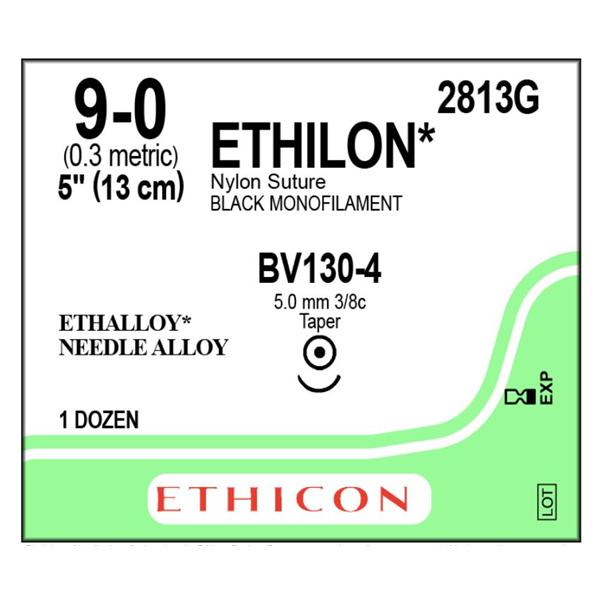 Ethicon Inc,a J & J Company Suture 9-0 Nylon Bv130-4 Ethilon Black 5" Monofilament 12/Bx - 2813G
