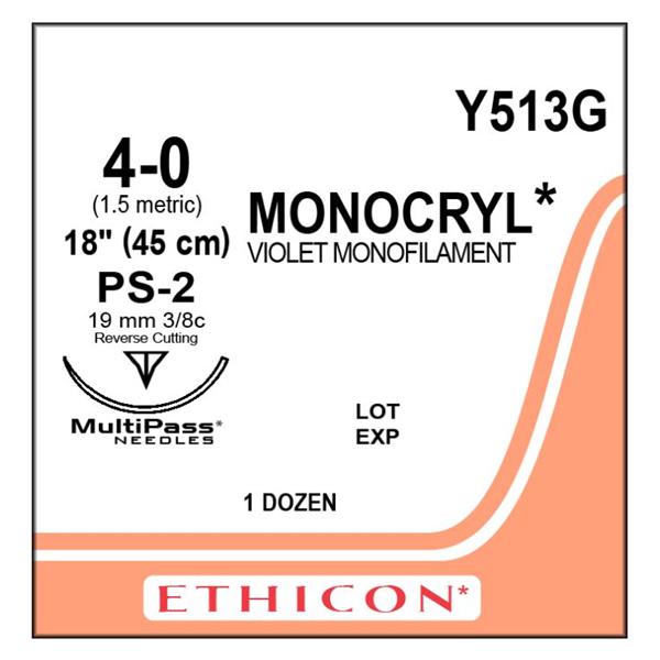 Ethicon Inc,a J & J Company Suture 4-0 Poliglecaprone 25 Ps-2 Monocryl Violet 18" Monofilament 12/Bx - Y513G