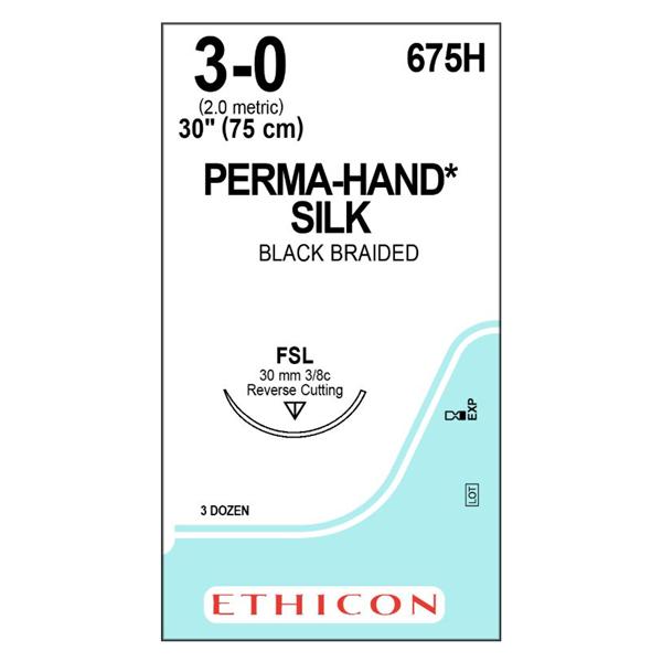 Ethicon Inc,a J & J Company Suture 3-0 Silk Fsl Perma-Hand Black 1X30" Braid 36/Bx - 675H