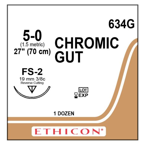 Ethicon Inc,a J & J Company Suture 5-0 Chromic Gut Fs-2 Black/Brown 27" Monofilament 12/Bx - 634G