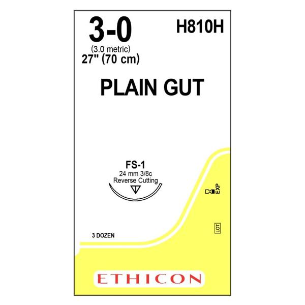 Ethicon Inc,a J & J Company Suture 3-0 Plain Gut Fs-1 Yellowish Tan 27" Monofilament 36/Bx - H810H