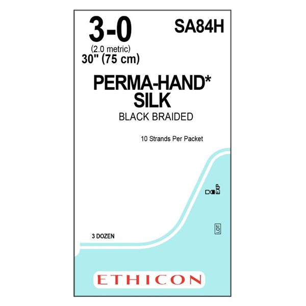 Ethicon Inc,a J & J Company Suture 3-0 Silk No Needle Perma-Hand Black 10X30" Braid 36/Bx - SA84H