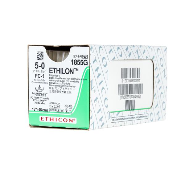 Ethicon Inc,a J & J Company Suture 5-0 Nylon Pc-1 Ethilon Black 18" Monofilament 12/Bx - 1855G