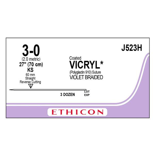 Ethicon Inc,a J & J Company Suture 3-0 Polyglactin 910 Ks Vicryl Violet 27" Braid Bx - J523H