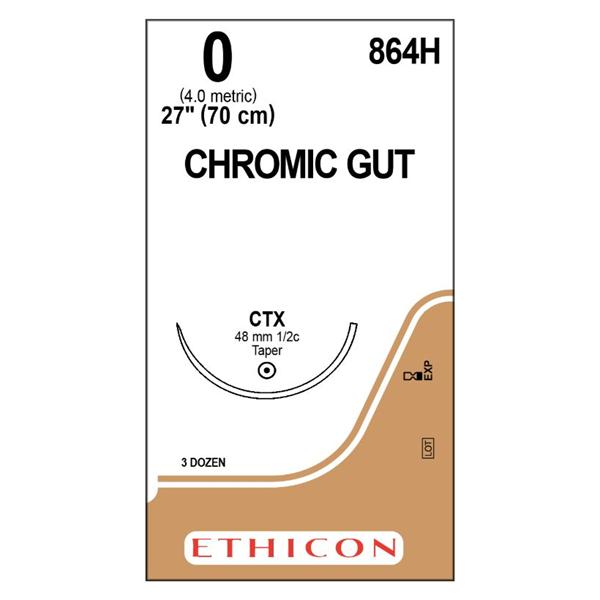 Ethicon Inc,a J & J Company Suture 0 Chromic Gut Ctx Brown 1X27" Monofilament 36/Bx - 864H
