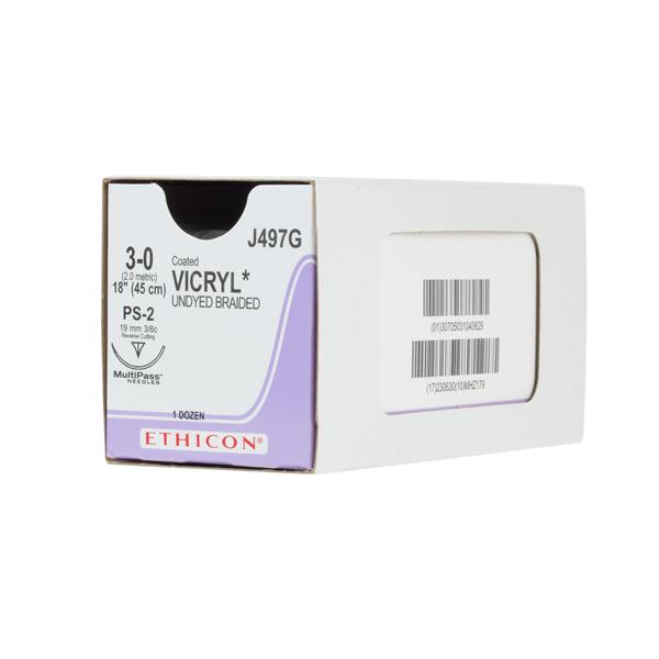 Ethicon Inc,a J & J Company Suture 3-0 Polyglactin 910 Ps-2 Vicryl Undyed 18" Braid 12/Bx - J497G