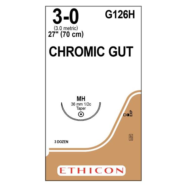 Ethicon Inc,a J & J Company Suture 3-0 Chromic Gut Mh Brown 27" Monofilament 36/Bx - G126H