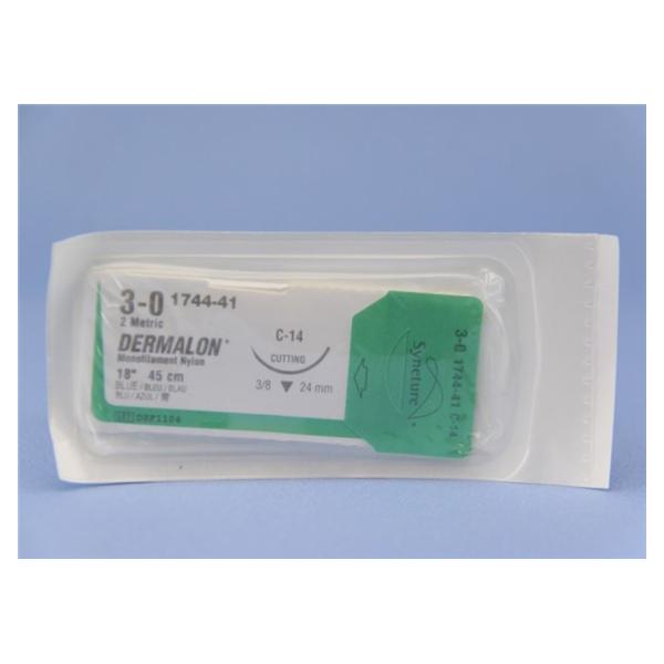 Medtronic MITG-Covidien Suture 3-0 Nylon C-14 Dermalon Blue 18" Monofilament 36/Ca - 8886174441