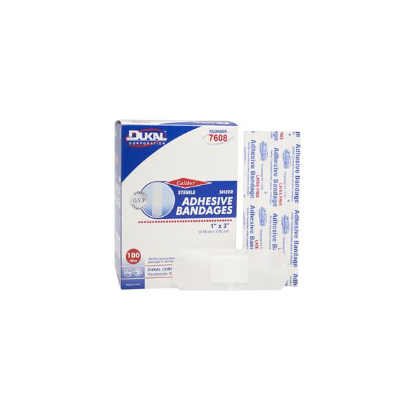 Dukal Corporation Bandage Strips Sheer Caliber 1X3" Sheer 100/Box, 24 Bx/Ca - 7608