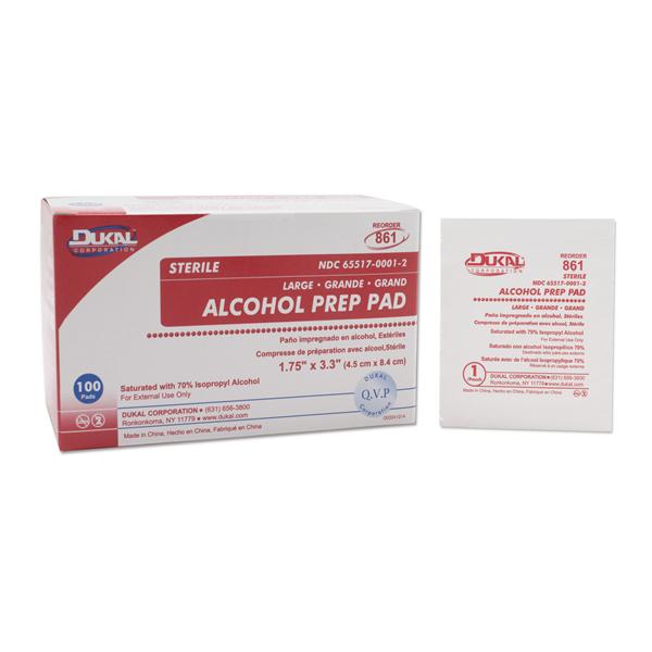 Dukal Corporation Prep Pad Antiseptic 70% Isopropyl Alcohol 100/Bx, 10 Bx/Ca - 861