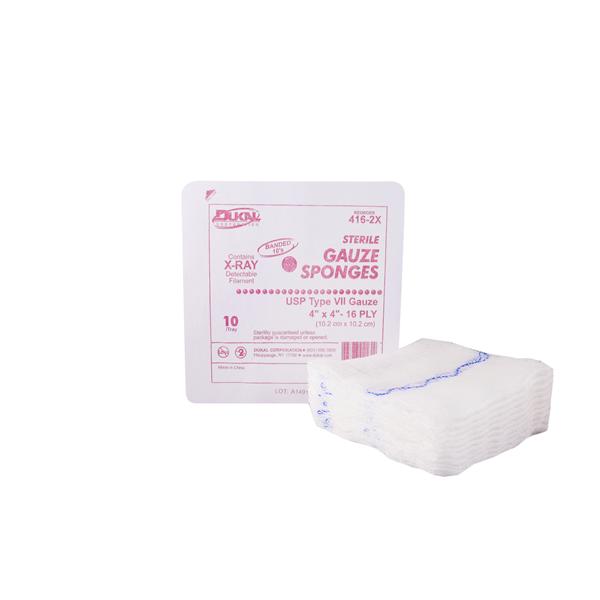 Dukal Corporation Sponge Gauze Cotton 4X4" 16 Ply X-Ray Detectable Lf 10/Package, 128 Pk/Ca - 416-2X