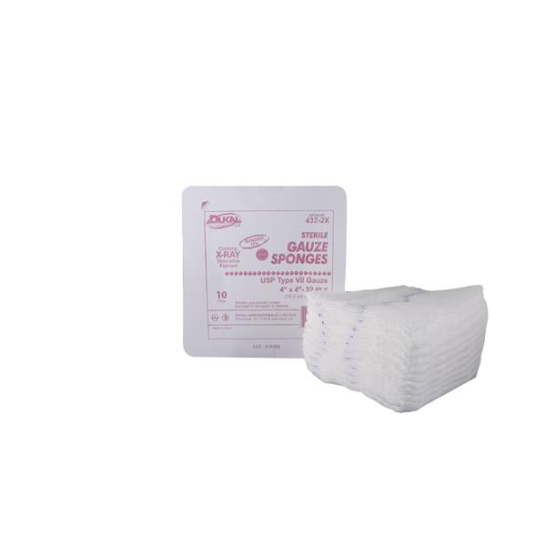 Dukal Corporation Sponge Gauze Cotton 4X4" 32 Ply X-Ray Detectable Sterile Lf 300/Case - 432-2X