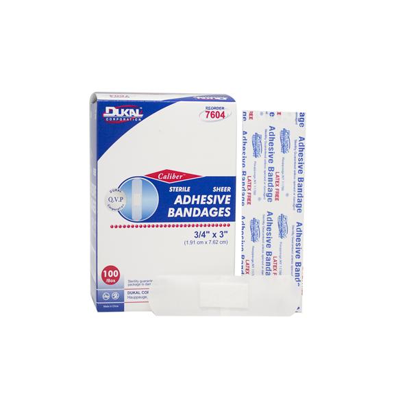 Dukal Corporation Bandage Strips Sheer Caliber 3/4X3" Sheer 100/Bx, 1 Bx/Ca - 7604
