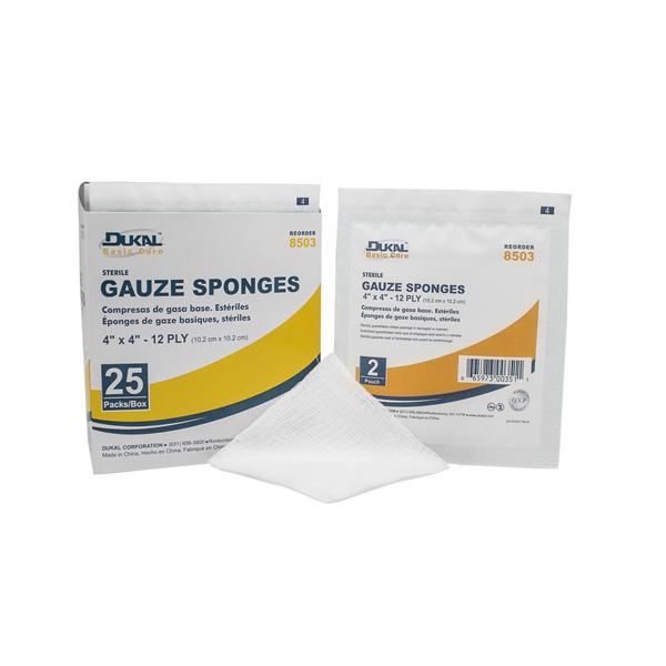 Dukal Corporation Sponge Gauze Cotton 4X4" 12 Ply Sterile Lf 1200/Case - 8503
