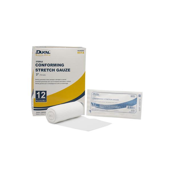 Dukal Corporation Bandage 3" Conforming Gauze White Lf Sterile 12/Package, 1 Pk/Ca - 8514