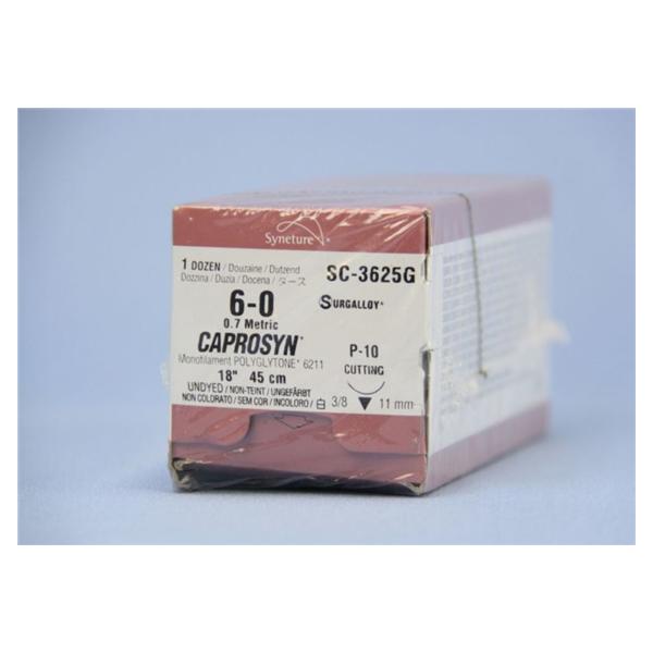 Medtronic MITG-Covidien Suture 6-0 Glycolide/Lactide P-10 Caprosyn Undyed 18" Monofilament 12/Ca - SC3625G