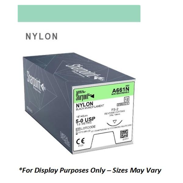 Look/Div Surgical Specialties Suture 10-0 Nylon Bsl-5/Bsl-5 Sharpoint Black 12" Double Arm Monofilament 12/Bx - A2525N