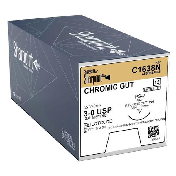 Look/Div Surgical Specialties Suture 3-0 Chromic Gut Ps-2 Undyed 30" Monofilament 12/Bx - C1638N