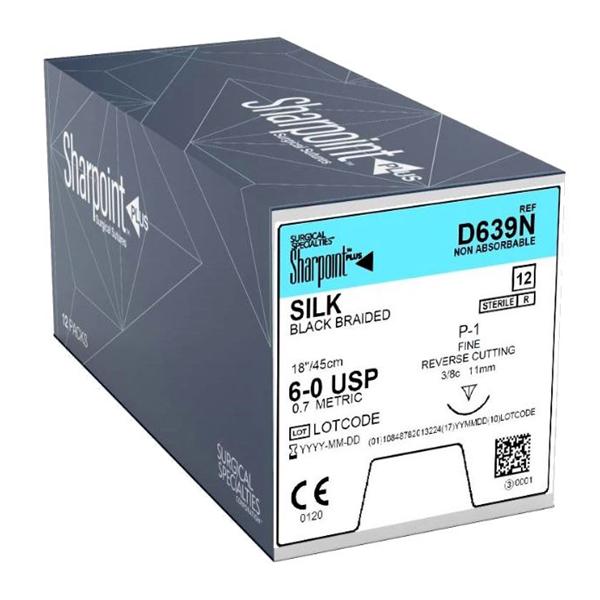 Look/Div Surgical Specialties Suture 6-0 Silk Dsm11/C-1 Black 18" Double Arm Braid 12/Bx - D639N