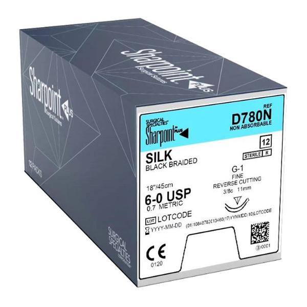 Look/Div Surgical Specialties Suture 6-0 Silk Dsm11 Black 18" Braid 12/Bx - D780N