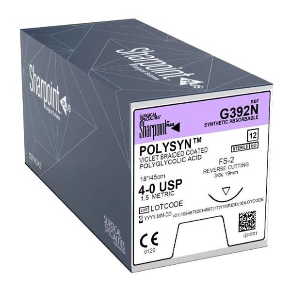 Look/Div Surgical Specialties Suture 4-0 Polyglycolic Acid Ds-18 Polysyn Violet 18" Braid 12/Bx - G392N