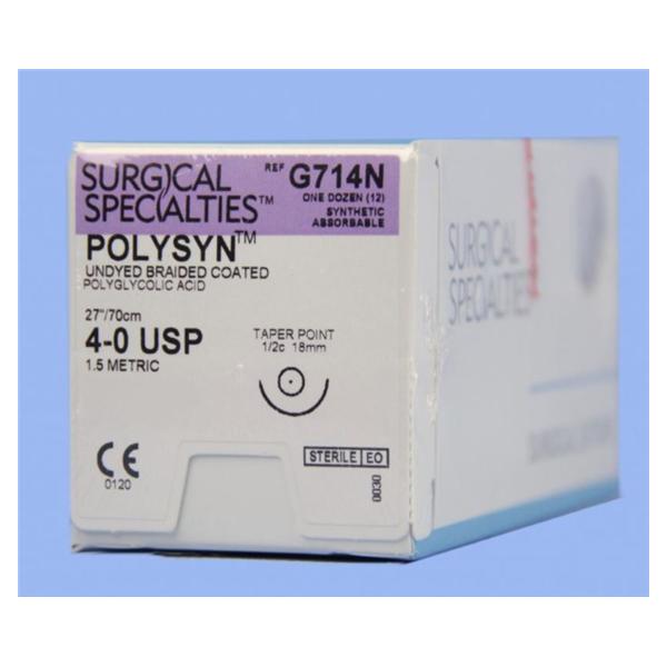 Look/Div Surgical Specialties Suture 4-0 Polyglycolic Acid T-28 Polysyn Undyed 27" Braid 12/Bx - G714N