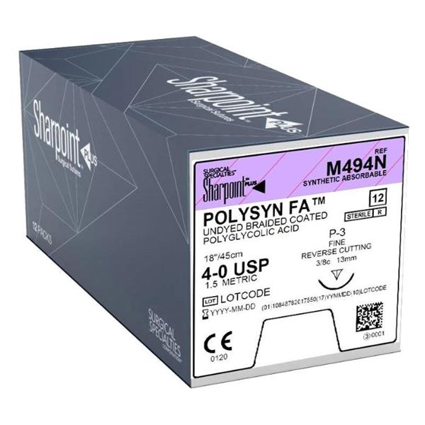 Look/Div Surgical Specialties Suture 4-0 Polyglycolic Acid Dsm13 Polysyn Fa Undyed 18" Braid 12/Bx - M494N