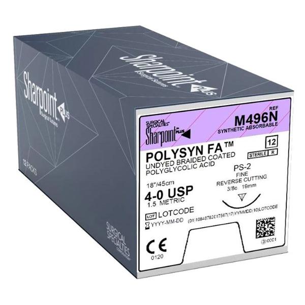 Look/Div Surgical Specialties Suture 4-0 Polyglycolic Acid Ds-18 Polysyn Fa Undyed 18" Braid 12/Bx - M496N