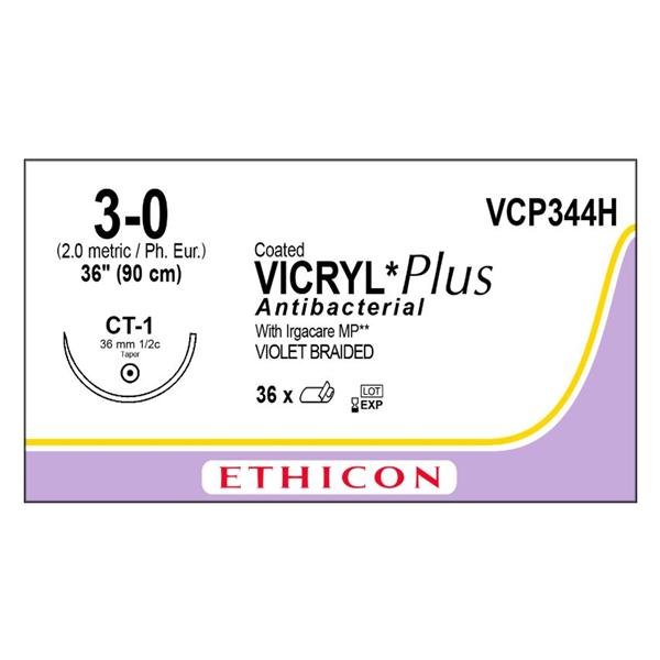 Ethicon Inc,a J & J Company Suture 3-0 Triclosan/Polyglactin 910 Ct-1 Vicryl Plus Violet 36" Braid 36/Bx - VCP344H