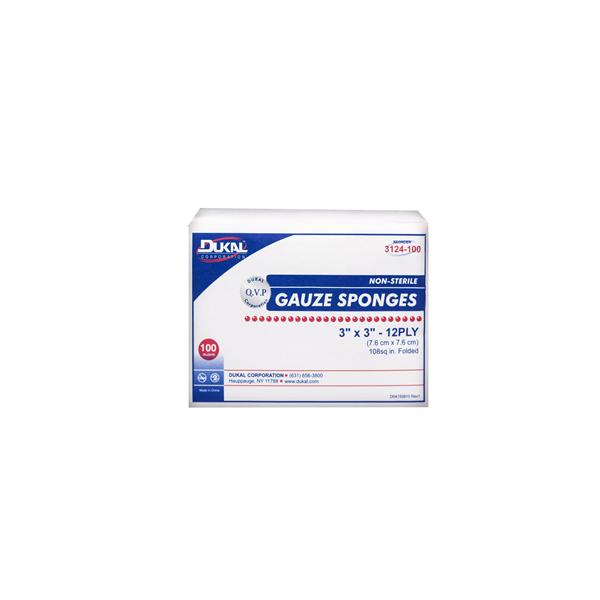 Dukal Corporation Sponge Gauze 100% Cotton 3X3" 12 Ply Non-Sterile Lf 100/Bag, 40 Bg/Ca - 3124-100