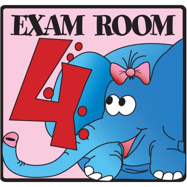 Clinton Industries. Sign Exam Room 5-1/2X5-1/2" Flat Surface Mount Elephant/Pink Plastic Each - EX4