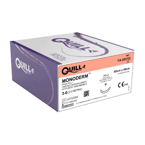 Look/Div Surgical Specialties Suture 3-0 Pcl Quill Monoderm Clear 40X40Cm Double Arm Monofilament Abs 12/Bx - YA-2031Q
