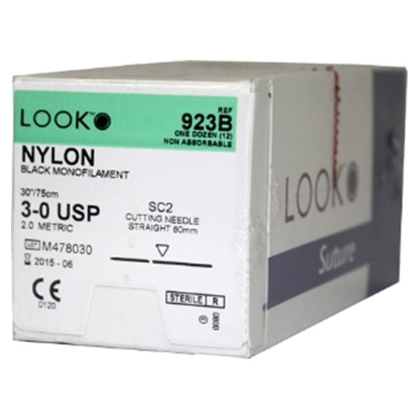 Look/Div Surgical Specialties Suture 3-0 Nylon Sc-2 Sharpoint Black 30" Monofilament 12/Bx - 923B