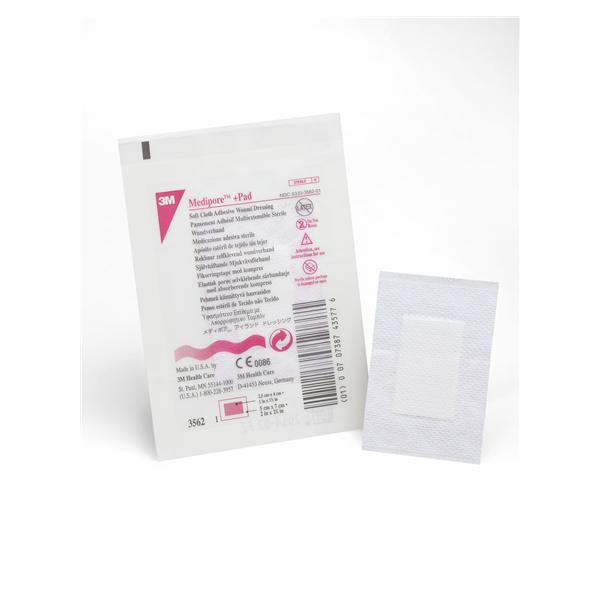 3M Healthcare Dressing Wound Medipore +Pad Sft Clth 2X2-3/4" Strl Adhs Nadhr White Lf 50/Bx, 4 Bx/Ca - 3562