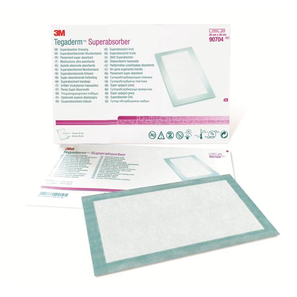 3M Healthcare Dressing Tegaderm Pu Fm/Flm 7-7/8X11-3/4" Strl Nadhs Superabsorber Lf 10/Box, 5 Bx/Ca - 90704