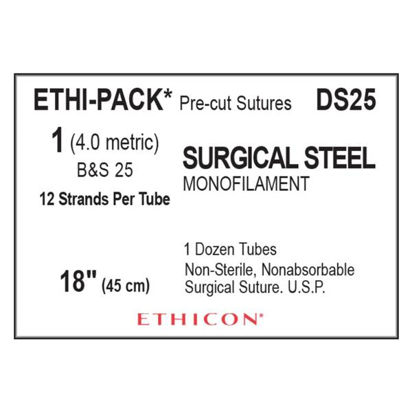 Ethicon Inc,a J & J Company Suture 1 B&S 25 No Needle Ethi-Pack Silver 12X18" Monofilament 12Tb/Bx - DS25