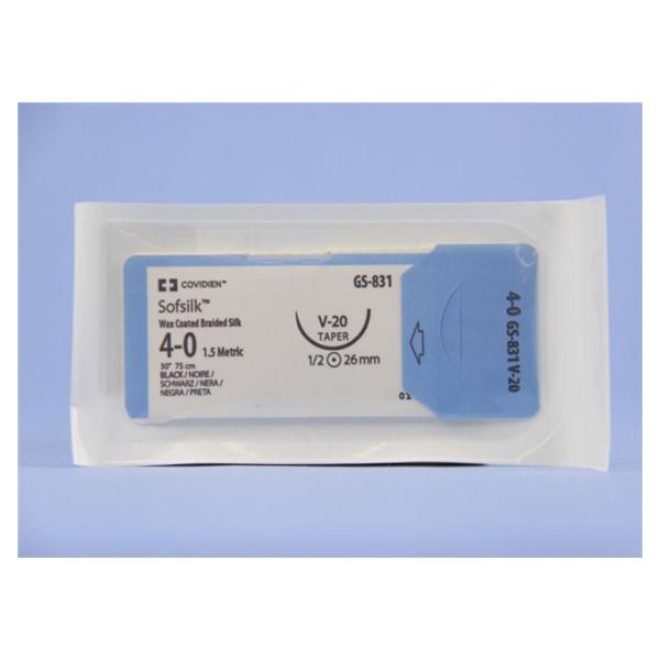 Medtronic MITG-Covidien Suture 4-0 Silk V-20 Sofsilk Black 30" Braid 36/Ca - GS831