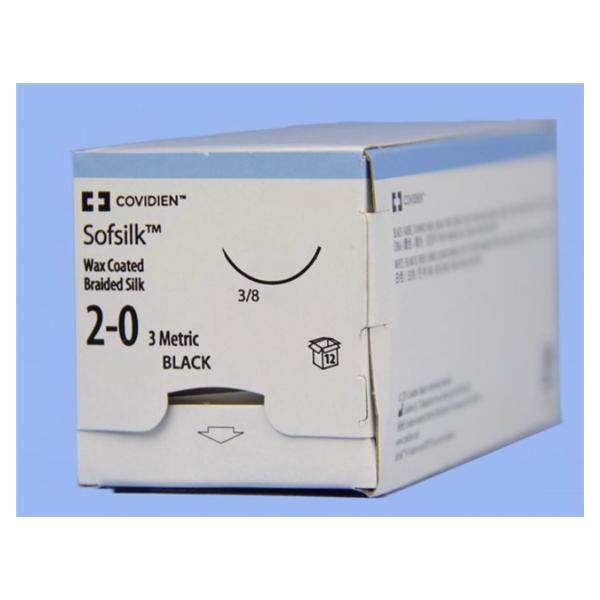 Medtronic MITG-Covidien Suture 2-0 Silk C-15 Sofsilk Black 18" Braid 12/Ca - SS685G